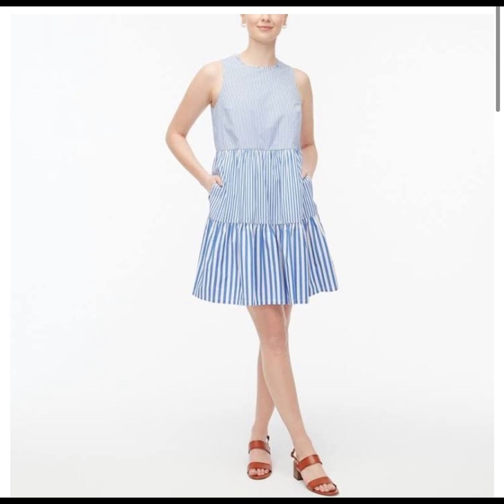 🫐 NEW J. Crew Blue White Stripe Tiered Dress 6